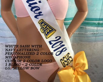 Senior Sash, Cheerleader, Dance Team, Color Guard - DESIGN your own, optional Trim, Bling and Bows for sparkle By Sashanation