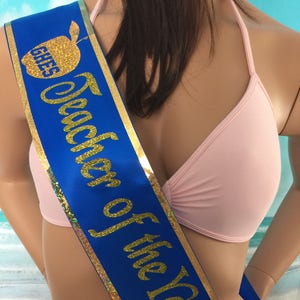 TEACHER SASH, WINNERS Sash, Pageant Sash, Employee Of The Month, Custom Sash, Trim and Bling available by Sashanation