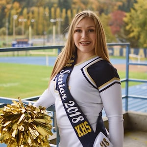 Senior Sash, Senior 2025, Cheer Senior Sash, Senior Night-Trim, Bling, and Bows avail. for extra sparkle - Design your own!  By Sashanation