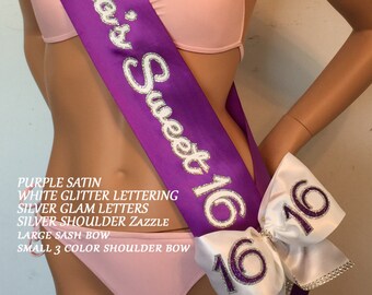 16th Birthday, Sweet Sixteen Birthday, Trim-Bling-Shoulder Zazzle and Bows Available PERSONALIZED By Sashanation