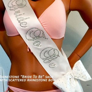 Bridal Shower Sash, Rhinestone Bachelorette Sash with OPTIONAL Sash Bow with scattered Rhinestones available by SashANation image 4