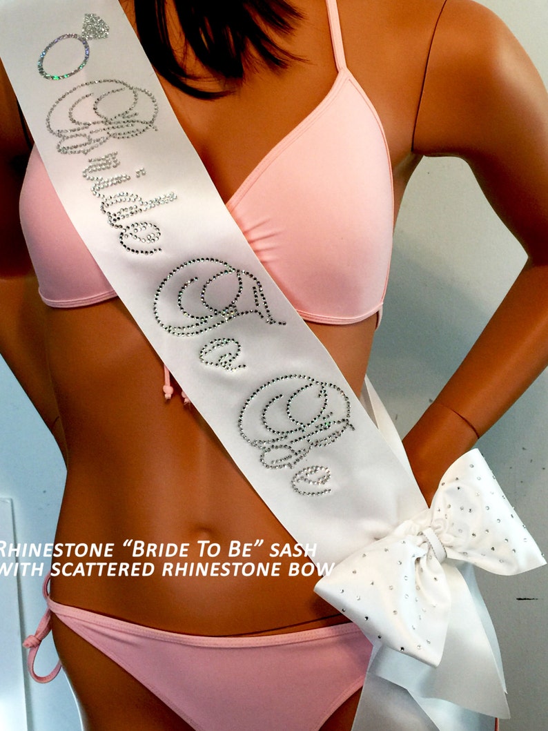 Bridal Shower Sash, Rhinestone Bachelorette Sash with OPTIONAL Sash Bow with scattered Rhinestones available by SashANation image 4