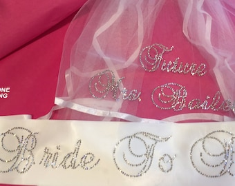 Bachelorette Veil Set in RHINESTONES, Bachelorette Sash and Veil, Bridal Veil and Sash, By Sashanation