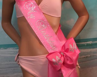 Rhinestone Birthday sash, Trim, Graphics, Bow available at add'l cost. 21st., 30th, 40th, 50th, 60th, 65th, 75th,or Design Your Own