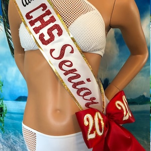 Senior 2025 SASH, Cheer Senior Sash, Senior Night-Trim, Twirlers sash, Bling, and Bows avail - Design your own!  By Sashanation