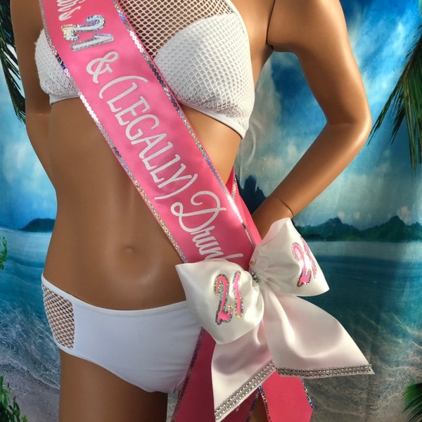 21st Birthday, 30, 40, 50, 60, 65, Birthday, CUSTOM SASH, Glitter,Shiny and Rhinestone Sashes with Trim, Design your own by Sashanation