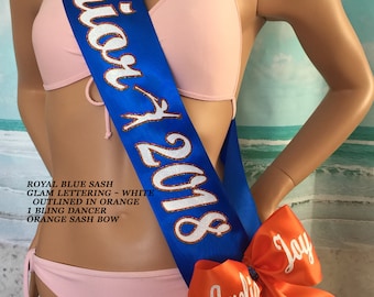 DANCER SASH, Cheerleader Sash, Senior Sash,  Varsity - DESIGN your own, optional Trim, Bling and Bows for sparkle By Sashanation