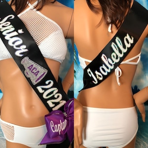 Senior Sash, Cheer Sash, Senior 2025, Dance Team, Color Guard. Add you school MASCOT or Logo. Bling and Bows avail. by SashANation