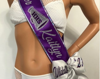 Senior Sash, Cheerleader, Dance Team, Color Guard - DESIGN your own, optional Trim, Bling and Bows for sparkle By Sashanation