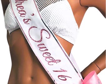 Sweet 16 Birthday Sash, Sixteen and Sweet, Sweet 16 Sash, PERSONALIZED, TRIM & BLING available By Sashanation