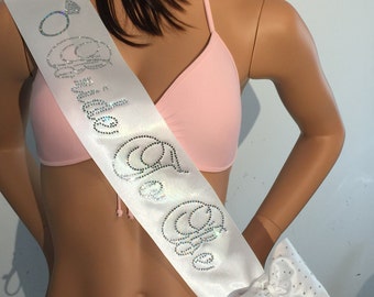 Bridal Shower Sash, Rhinestone Bachelorette Sash with OPTIONAL Sash Bow with scattered Rhinestones available by SashANation