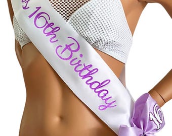 16th Birthday, Sweet Sixteen Birthday, Trim-Bling-Shoulder Zazzle and Bows Available PERSONALIZED By Sashanation