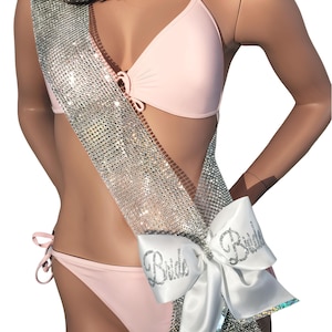 Bachelorette BLINGED OUT SASH, Bridal Shower Sash full of sparkles, Optional Sash Bow available add&#39;l cost. Add a Booty Veil/Arm Bands
