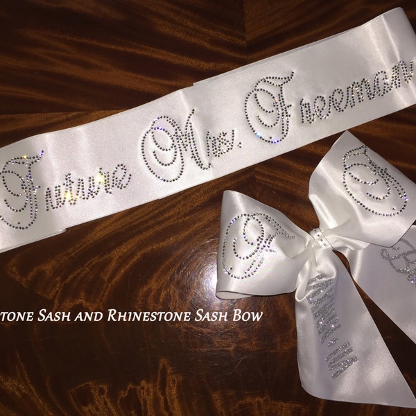 Rhinestone Sash Personalized, Bridal Shower Sash, Bachelorette Sash with OPTIONAL Bow & Scattered RS or initials avail. by SashANation