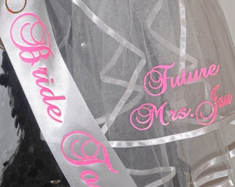 Bachelorette, Bachelorette Sash and Veil, Personalized Veil & Sash, Bridal Veil and Sash, Monogrammed Veil and Sash By Sashanation