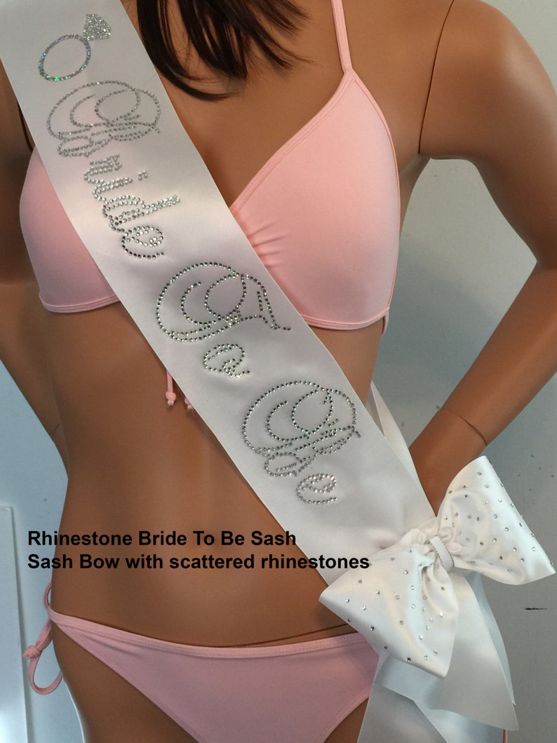 Bridal Shower Sash, Rhinestone Bachelorette Sash with OPTIONAL Sash Bow with scattered Rhinestones available by SashANation image 2