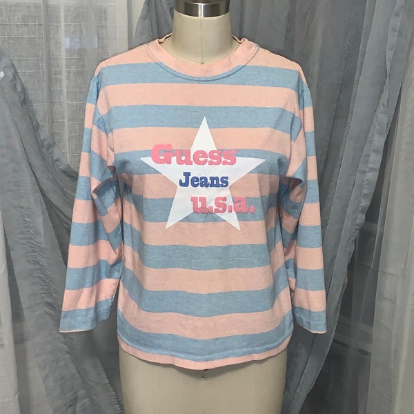 Vintage Guess Jeans USA Striped Long Sleeve Logo Tee