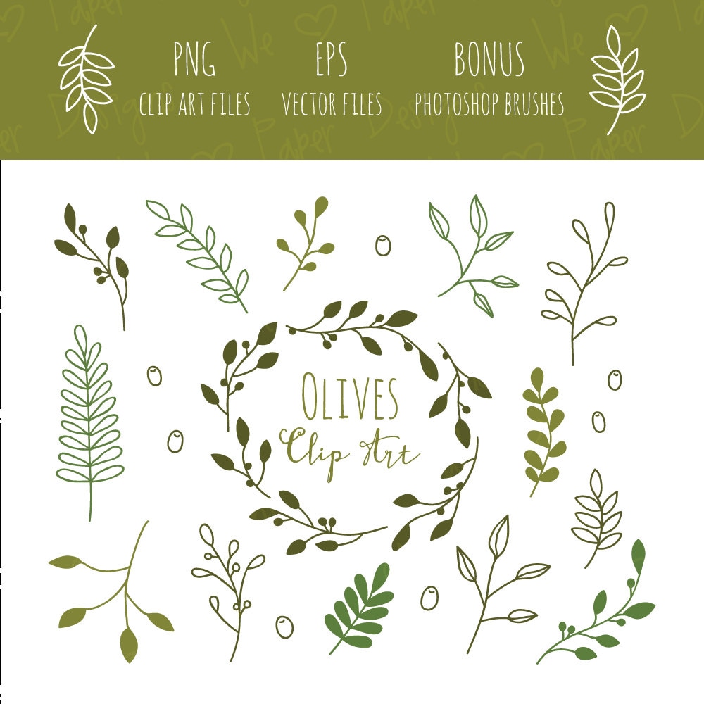 Olive Branches Clip Art EPS and Bonus Photoshop Brushes | Etsy
