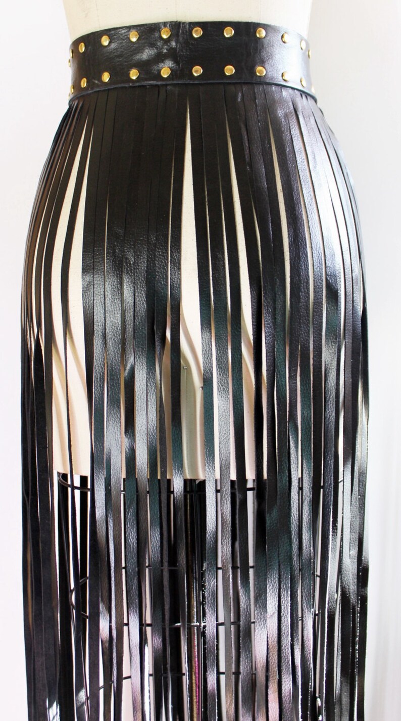 LEATHER FRINGE BELT with studs long black leather fringe Etsy