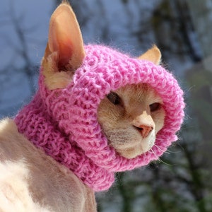 Cappello da gatto in lana rosa lavorato a mano, costume per animali domestici