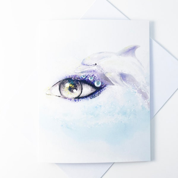 Dolphin Art Card | Jewels | Single Blank Greeting Card | Ocean Theme |The Ocean Eye Collection