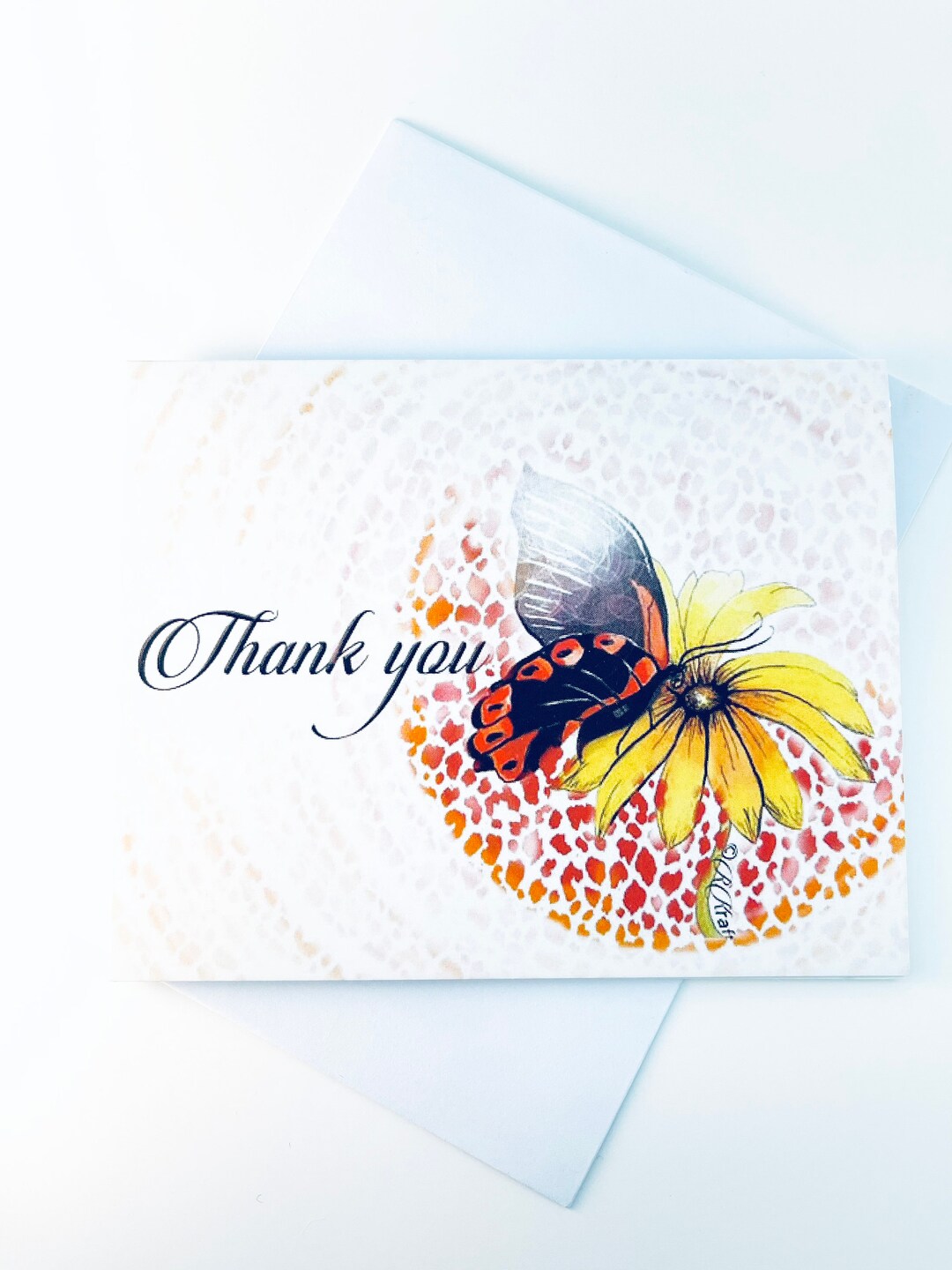 Thank You Card Watercolor Butterfly & Sunflower Design Etsy
