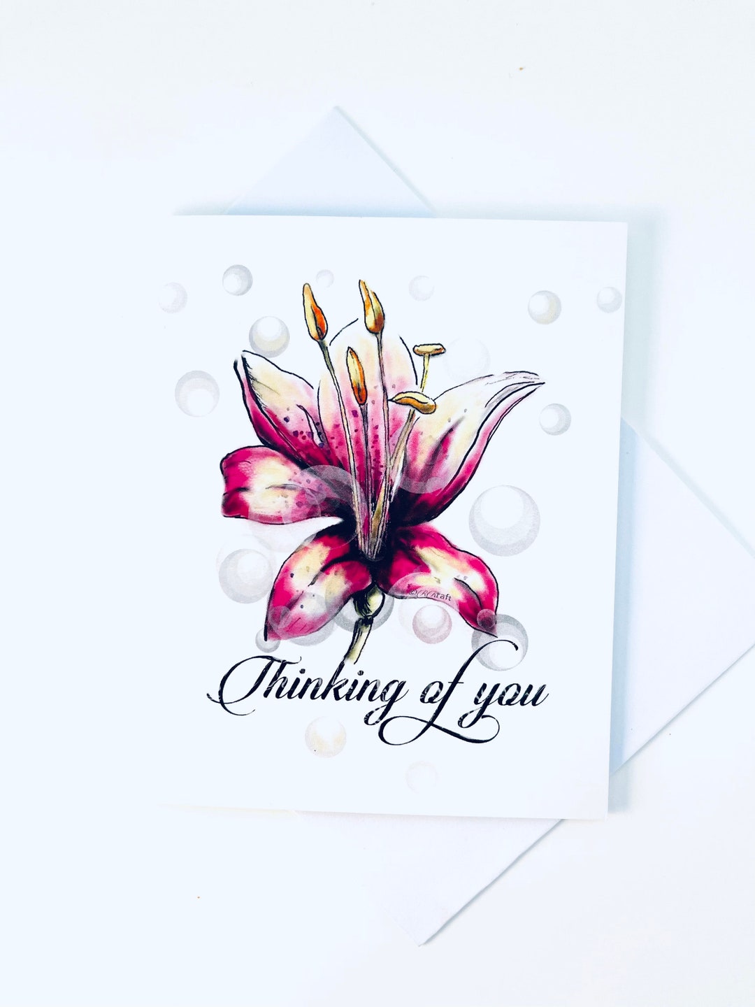 Sympathy Card Lily Thinking of You Card Watercolor Pink Lily Design - Etsy