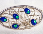 Art Nouveau silver Brooch; Victorian or Edwardian Sterling and azurite dress clip pin