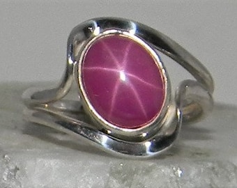 Mauve Pink Star Ruby Ring 14K White Gold Plate Size 6 34 Gift for Her