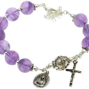Sterling Silver Rosary Bracelet Amethyst 10mm, 7 Sorrows / Traditional Rosary Bracelet