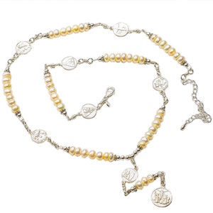 Sterling Silver 7 Sorrows Rosary Necklace Freshwater-Cultured Pearl 6mm, Small 7 Sorrows Medal Set