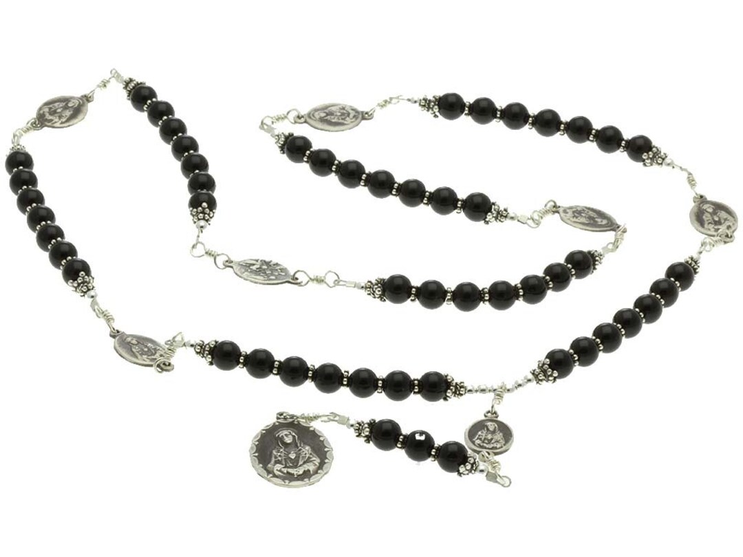 Sterling Silver 7 Sorrows Rosary Black Onyx 6mm Large Seven