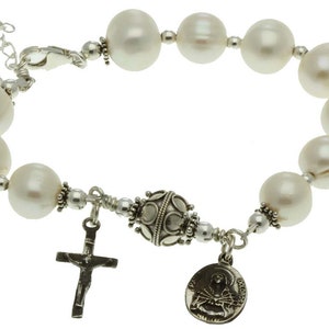 Sterling Silver Rosary Bracelet Freshwater Cultured Peal 10mm, 7 Sorrows / Traditional Rosary Bracelet