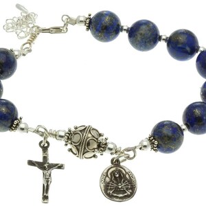 Sterling Silver Rosary Bracelet Lapis Lazuli 10mm, 7 Sorrows / Traditional Rosary Bracelet