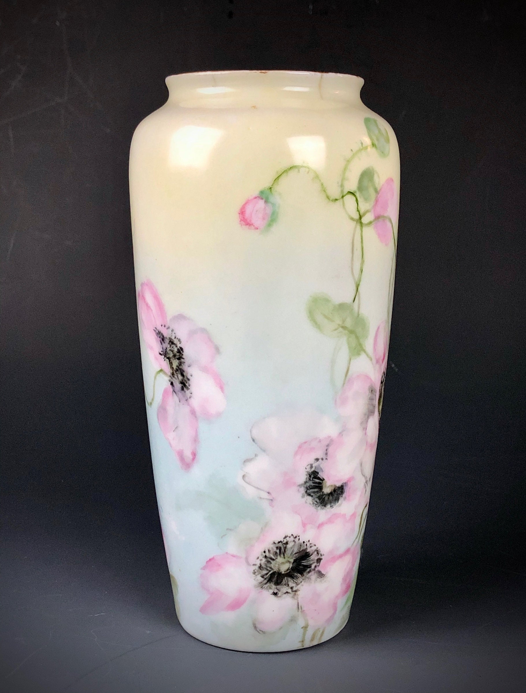 ROSENTHAL Hand Painted Vase w Pink Poppy Decoration