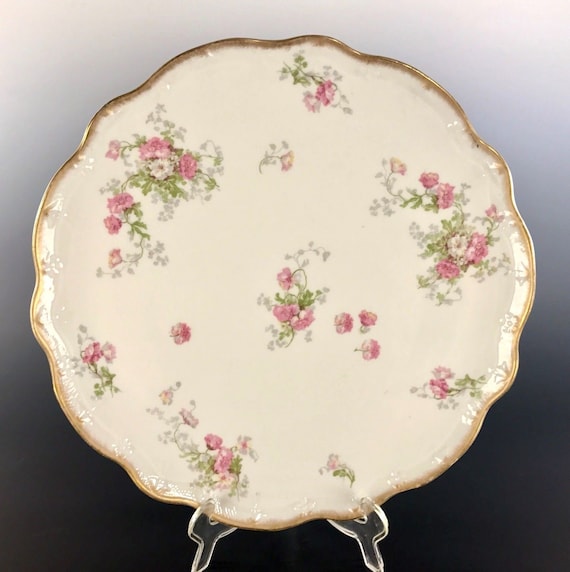 Antique J. POUYAT LIMOGES Platter Decorated w Pink Roses Other Flowers 13" WIDE