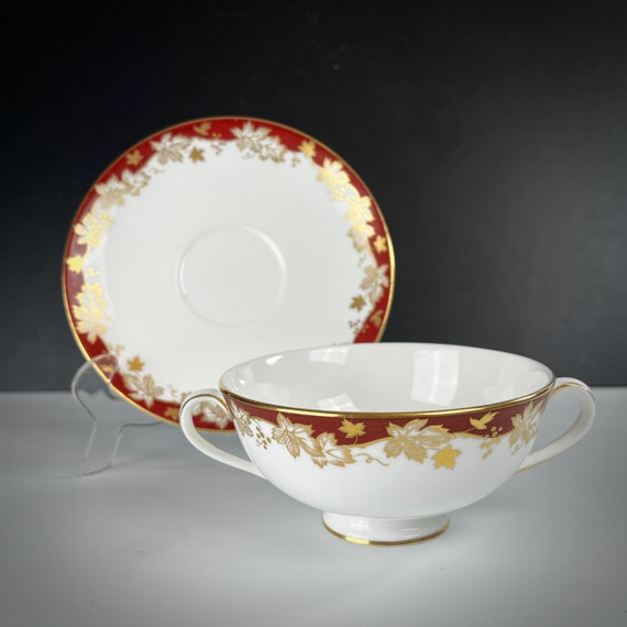 Vintage Royal Doulton Footed Cream Soup Bowl & Saucer Set WINTHROP Pattern 4 SETS