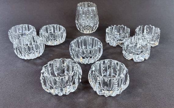 ABP American Brilliant Cut Glass 9 Asstd Ind Salt Dips 1 Toothpick Holder