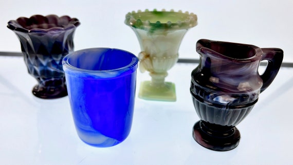 Vintage Slag Glass Toothpick Holders Lot of 4 - IMPERIAL - VOGUE- AKRO