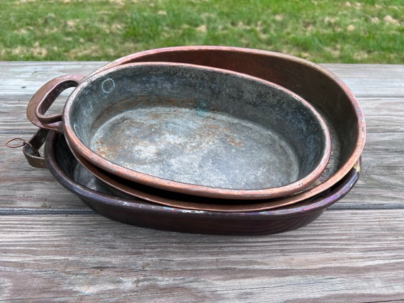 Earlier Antique Lot of 3 Copper Baking Pans