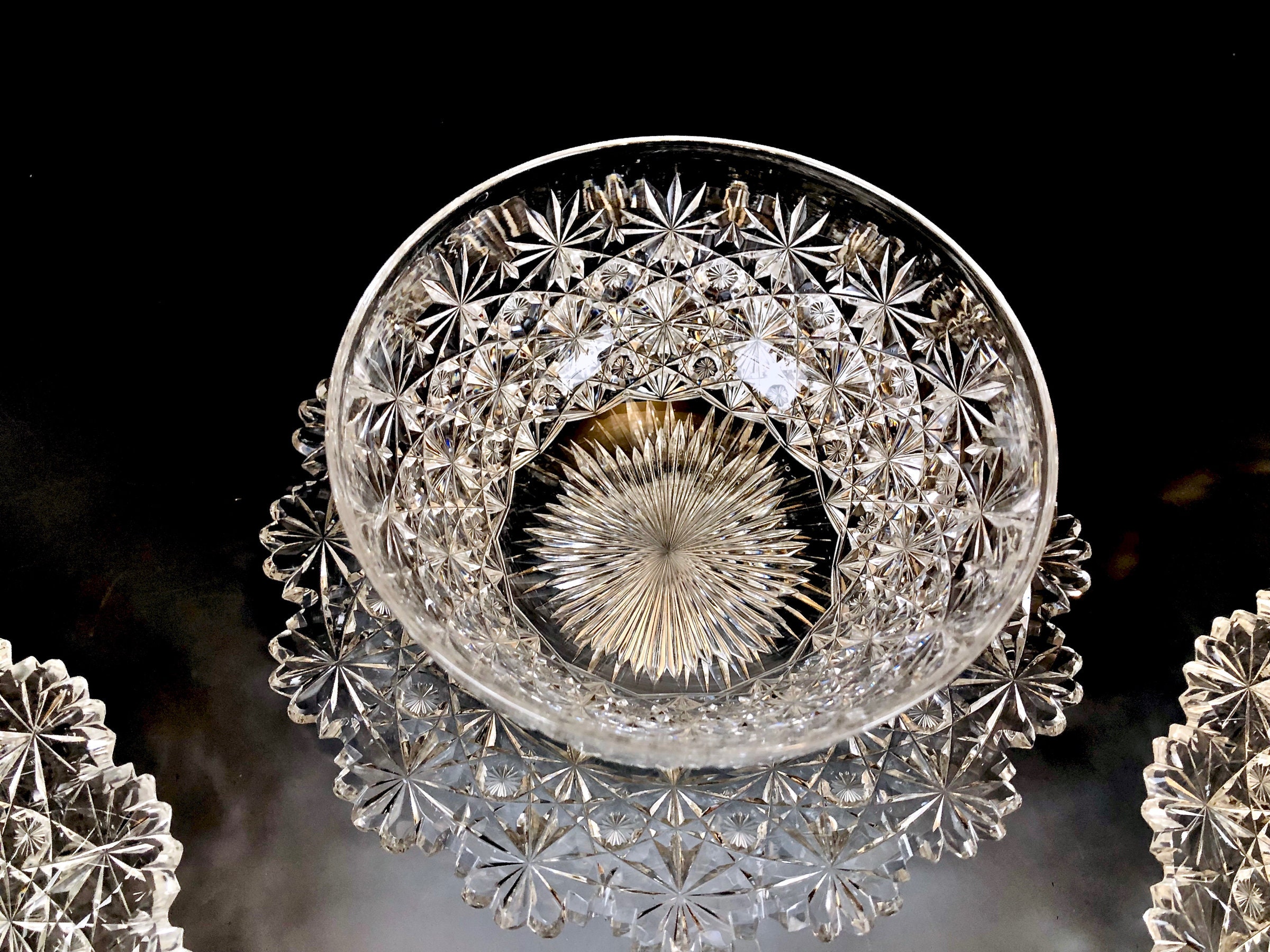 Antique AMERICAN BRILLIANT Cut Glass RUSSIAN Cut Finger Bowls Matching