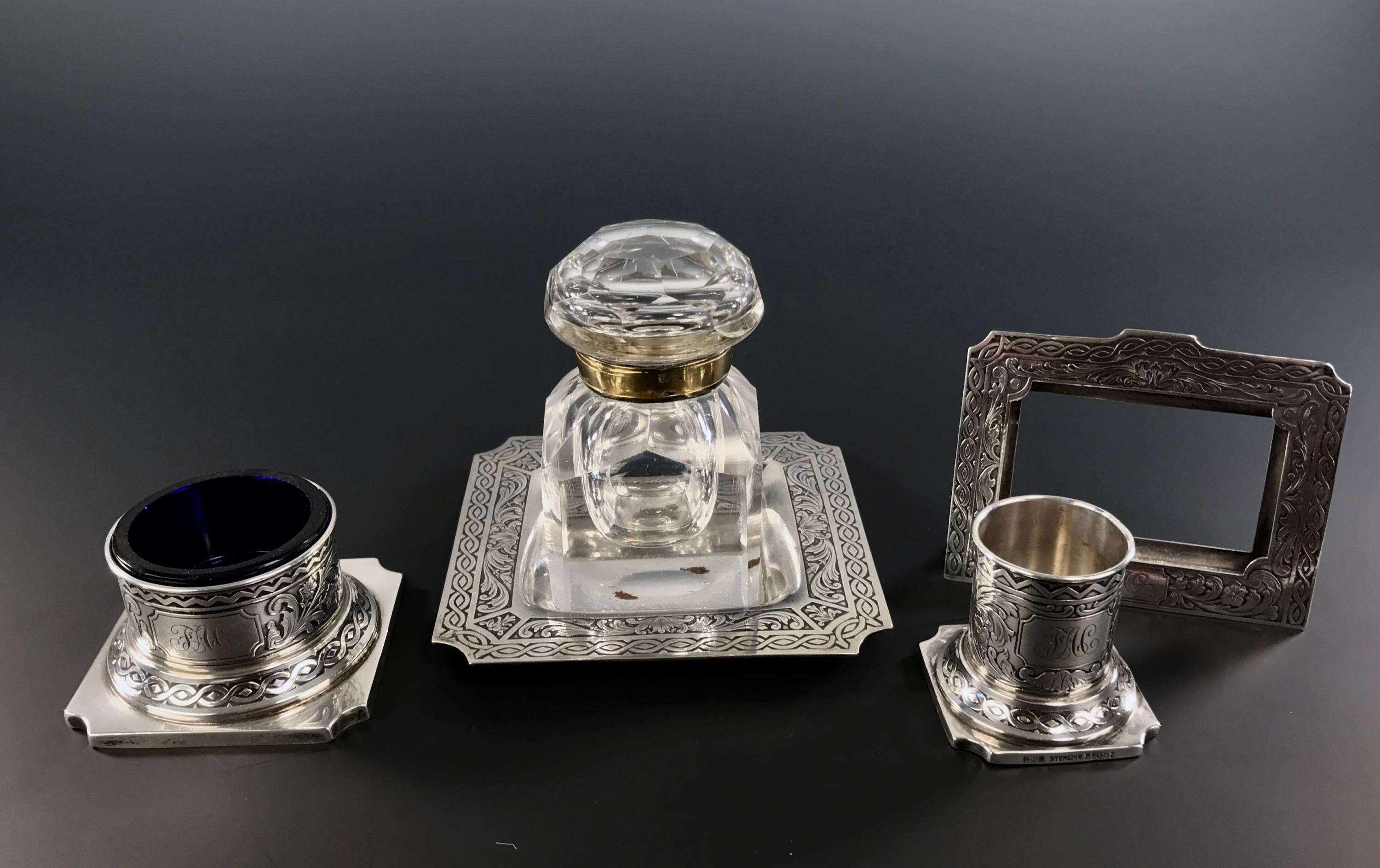 GORHAM Sterling Silver Desk Set 1913 Monogram F A C 4 Pieces