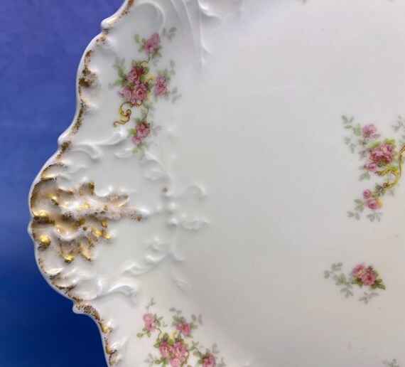 Blakeman & Henderson Large LIMOGES Serving Tray Pink Roses 12.125" Across Handle