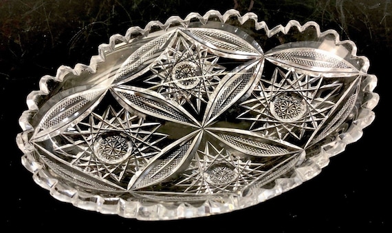 Antique AMERICAN BRILLIANT Cut Glass Oval Olive Tray ABP