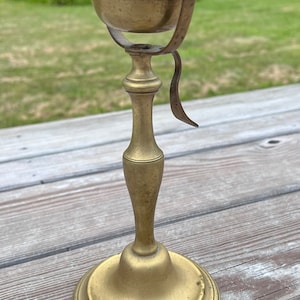 Antique Early Lighting Brass Swiveling Oil Lamp Thumb Catch Candlestick Base