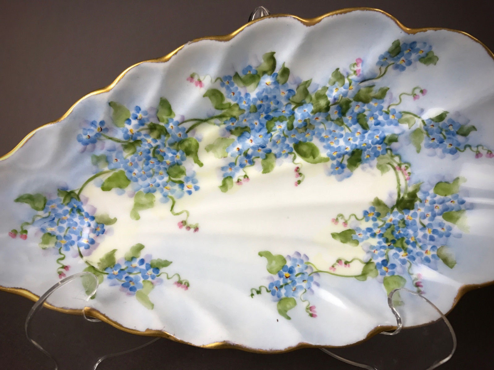 Antique LIMOGES Shell Form Dish Hand Painted Gilt Edged S&S