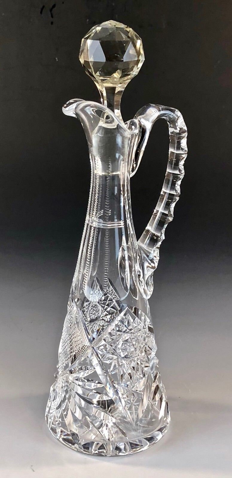 Antique AMERICAN BRILLIANT Cut Glass Very Narrow CRUET Original Stopper