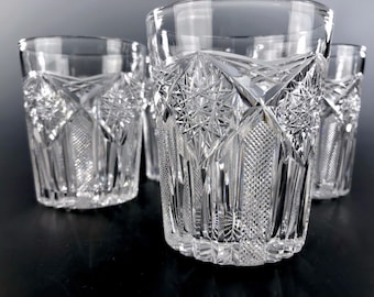 LIBBEY Cut Glass Tumblers Antique American Brilliant 4 PIECES
