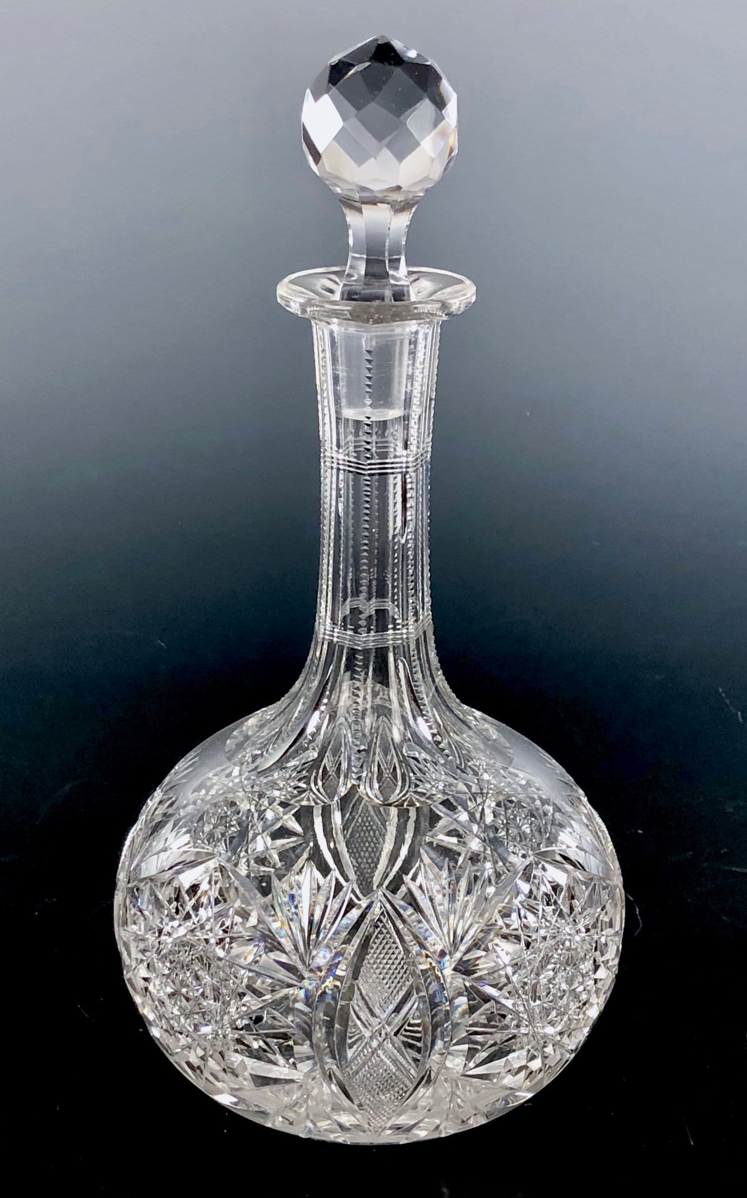 Antique American Brilliant Cut Glass Decanter with Lapidary Cut Stopper