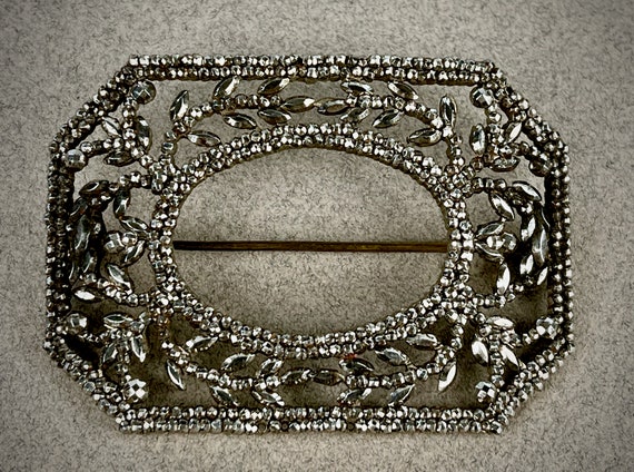 Antique Victorian Cut Steel Plaque or Frame Form Brooch C Clasp